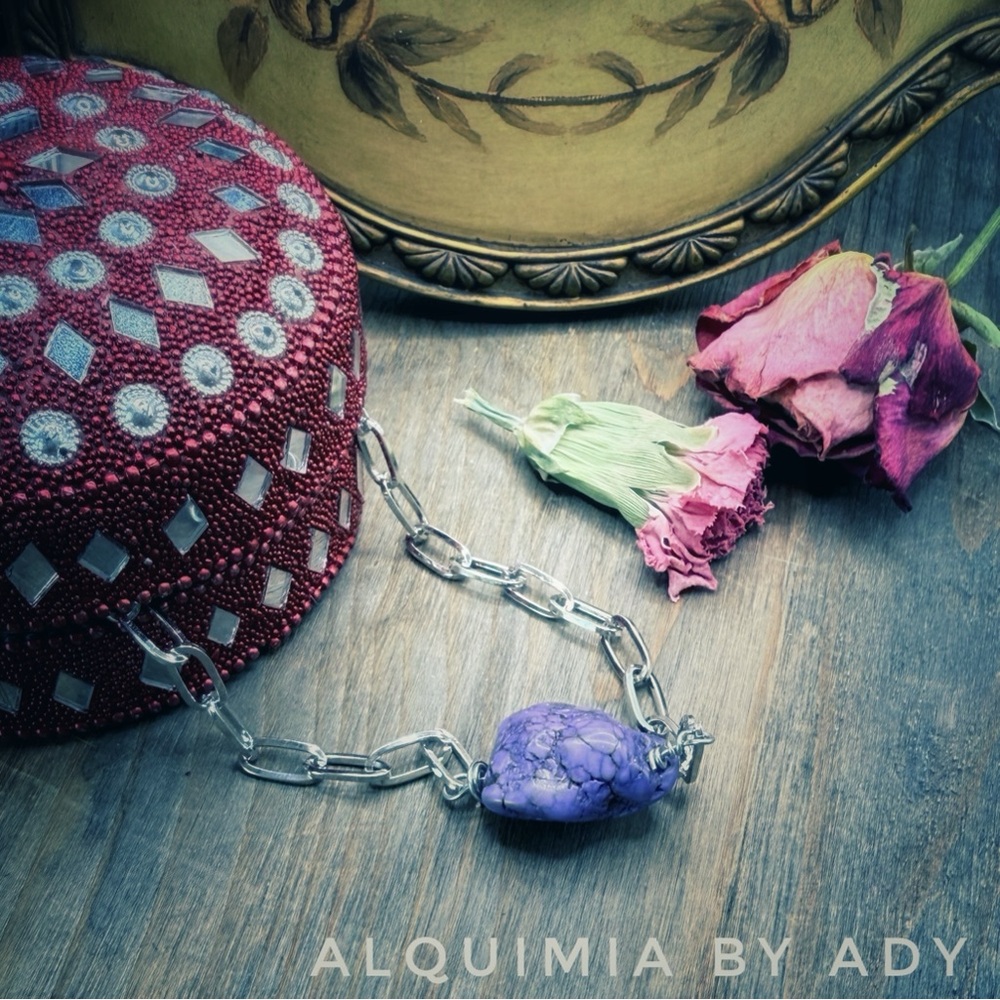 STATEMENT + HUGE purple turquoise silver chunky necklace